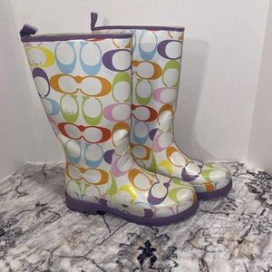 Coach Paisley Rain Boots -9B Multi Color Pop C Mud Women Y2K mid-calf